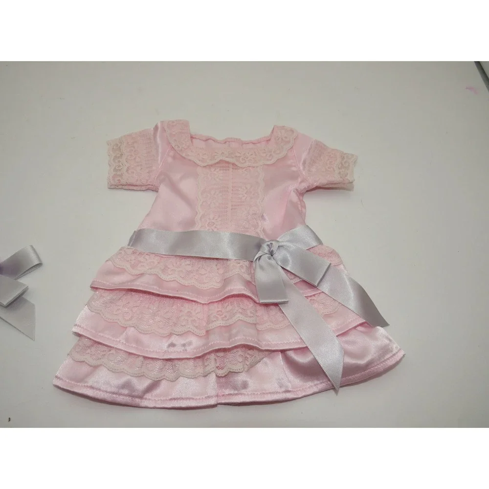 American Girl Samantha Frilly Frock Pink Satin Lace Dress Boots Hair Bow Set